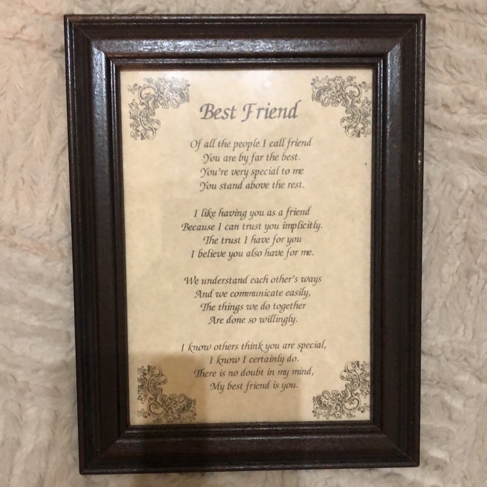 Best friend poem plaque decor in nice wood and glass frame New